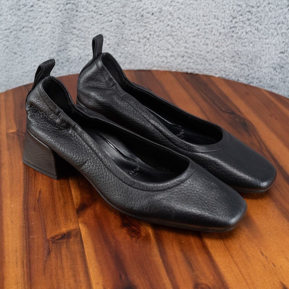 Vionic Women's Size 6.5 Ramona Block Heel Pumps in Black Nappa Leather